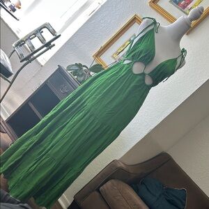 Incubus Hand Made Emerald Green Cutout Maxi Dress w/pockets
